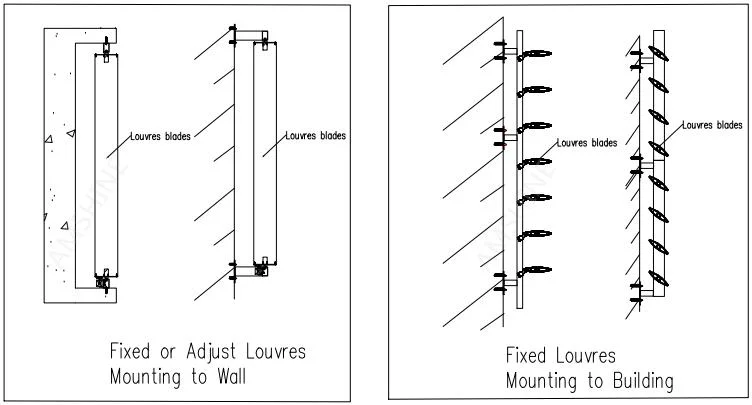 Modern Building Facade Design Vertical Sun Protection Aluminium Sun Shutters Architectural Curtain Wall Airfoil Security Louvers